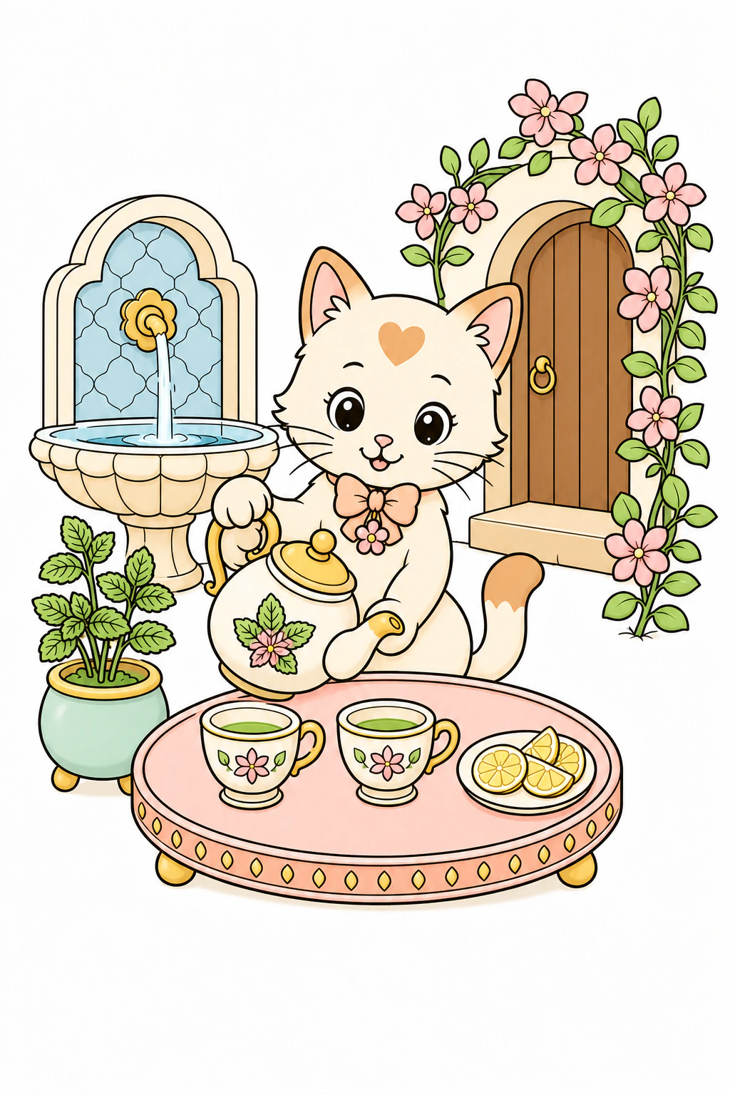 Colored inspiration for the mint tea scene from Around the Cozy World