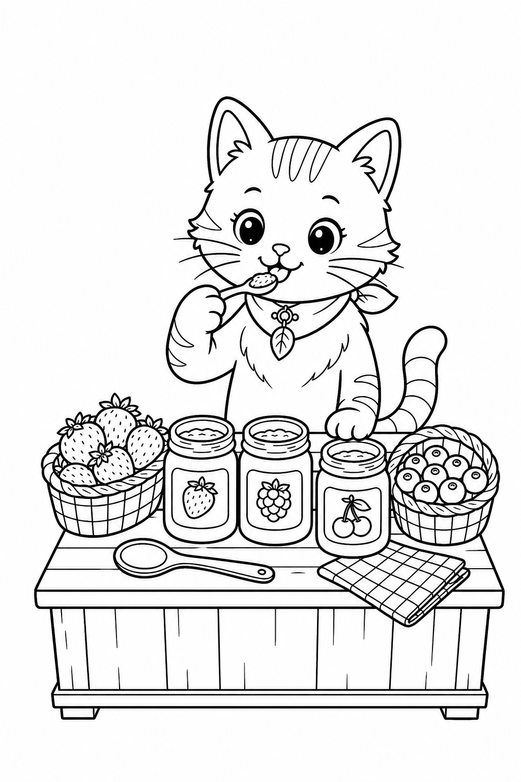 Black-and-white page 19 from Little Village Shops: Maple samples preserves at a cozy jam shop.