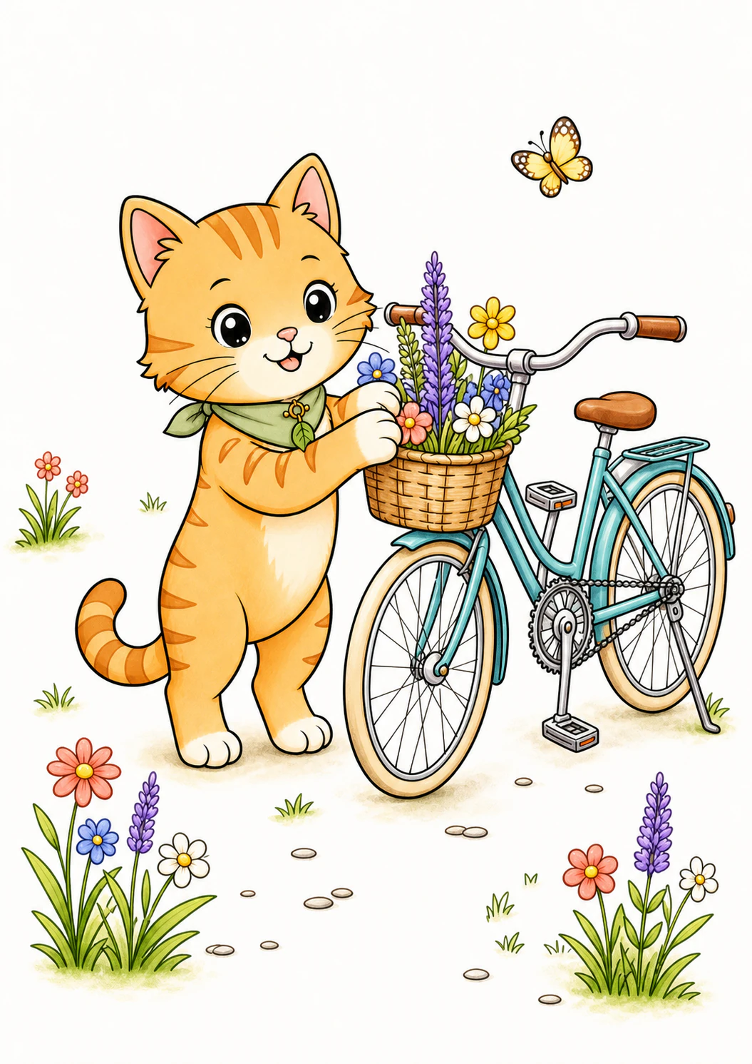 Colored inspiration for the wildflower bicycle scene from Whiskers & Wildflowers